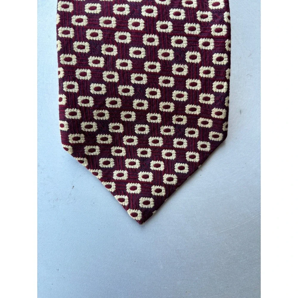 Meeting Street Burgundy Cream Geometric Medallion 100% Silk Tie Made in USA